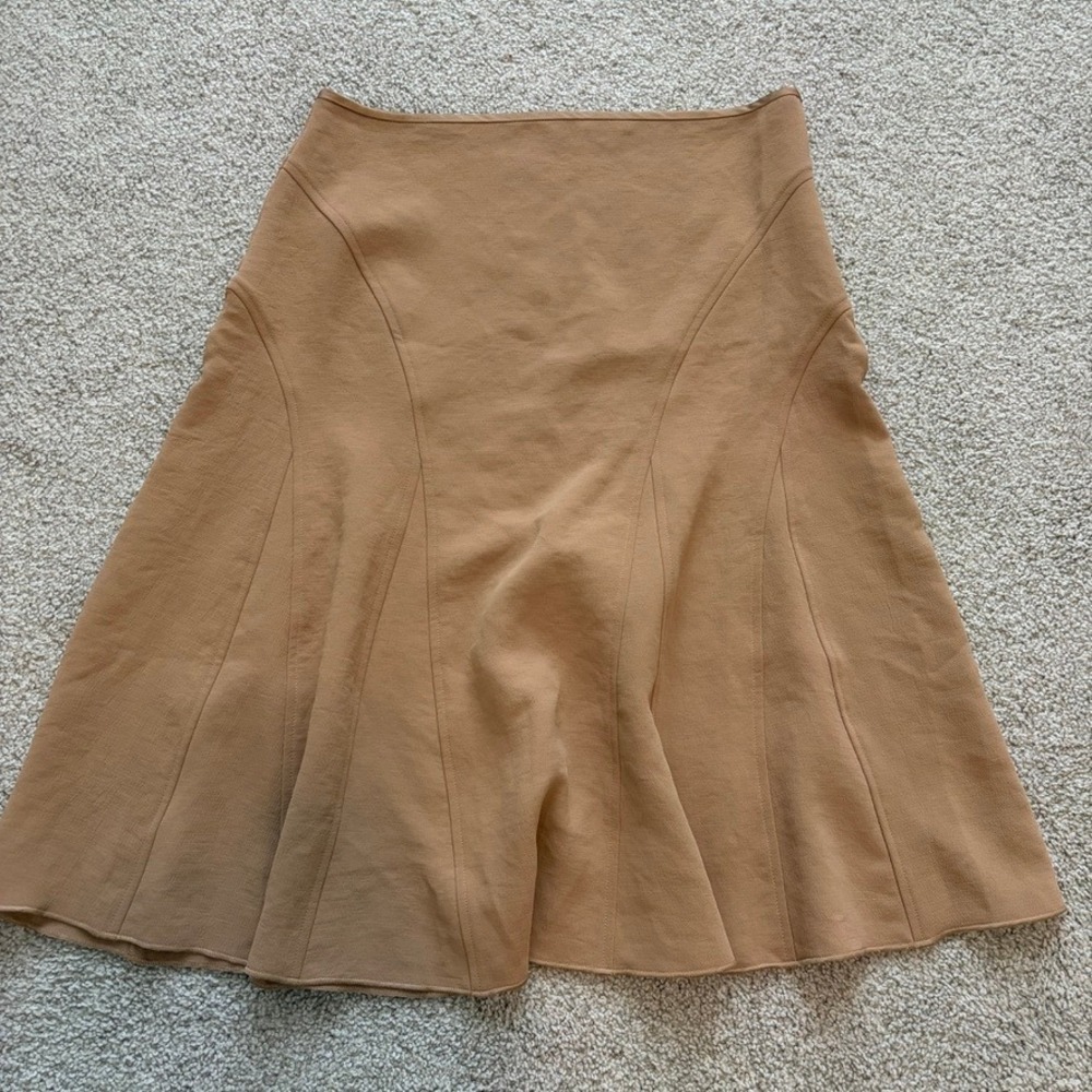 Wilfred Aritzia Reyna Skirt Womens 8 Tan Camel Crepette A Line Flare Y2K